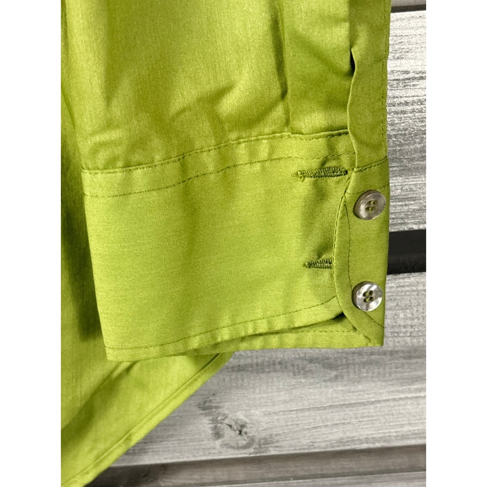 Vintage 70s Arrow Kent Lime Green Button Down Shirt Men 15/32 M disco big collar - Picture 6 of 8